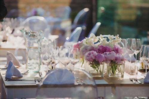 Dining table prepared for a happy couple's special day.